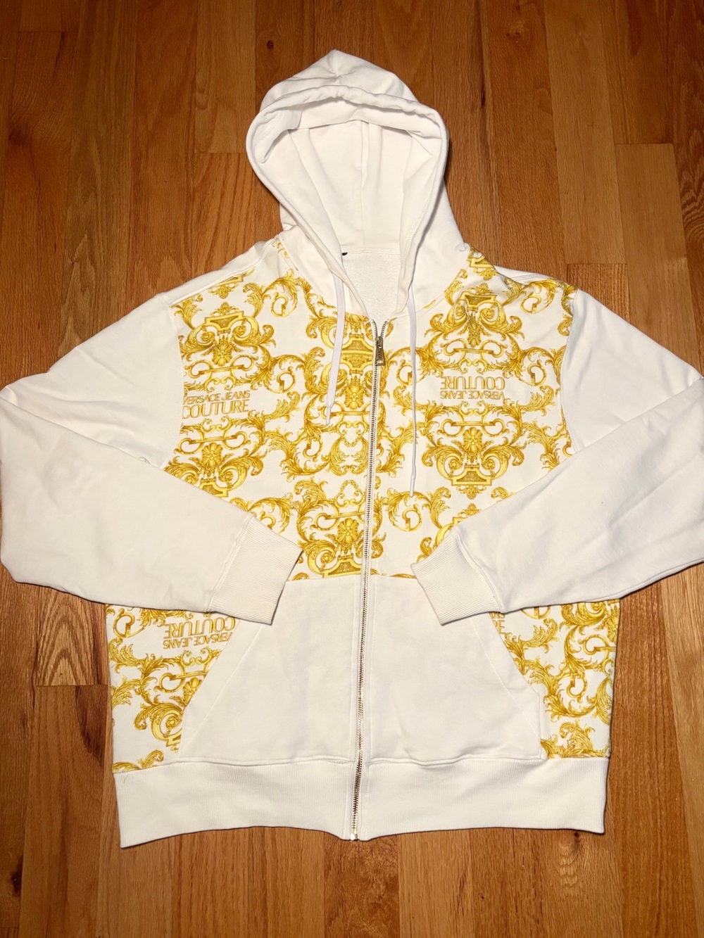 Versace White Gold Hibiscus Zip Up Hoodie